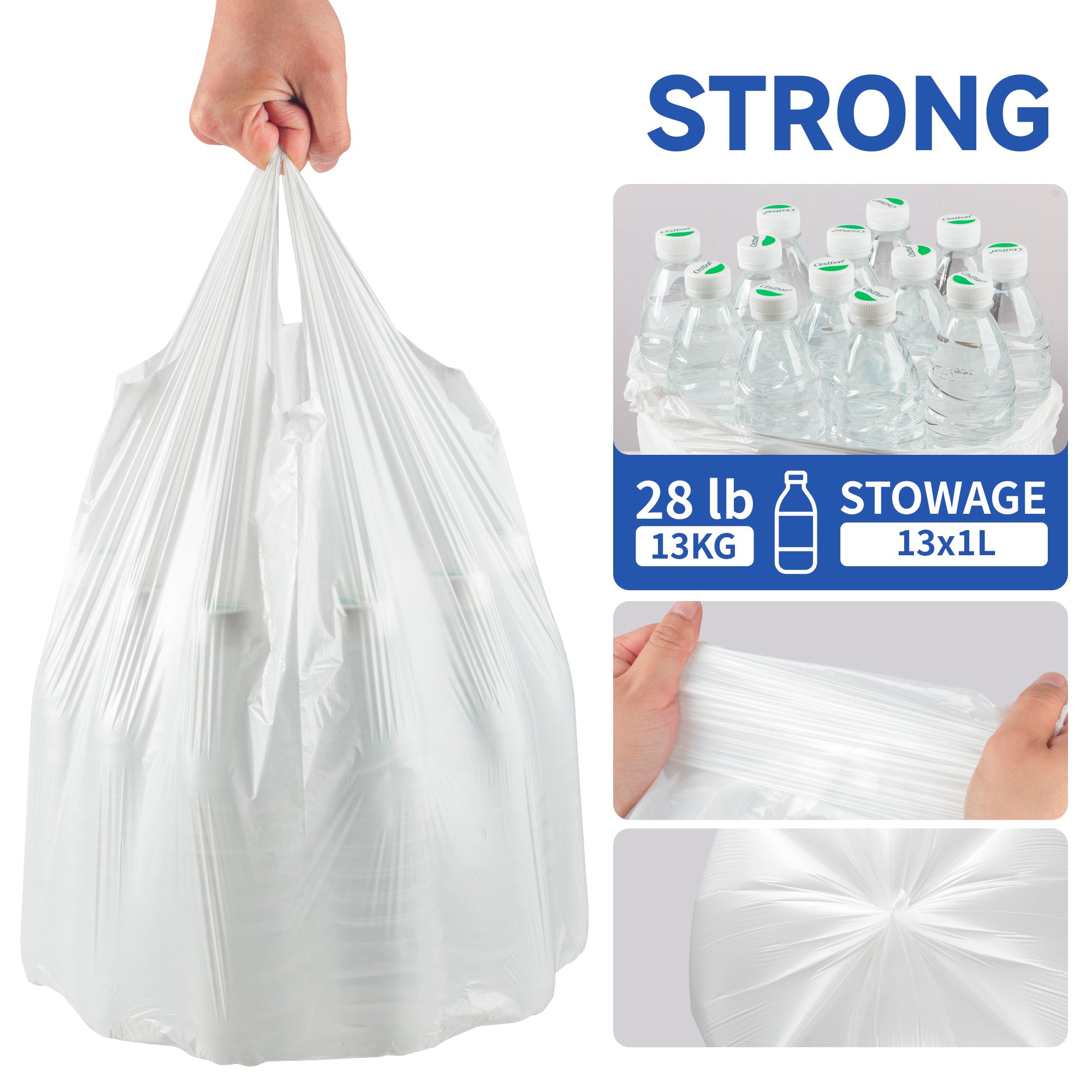 KeenEcho Small Trash Bags with Handles 2.6 Gallon 50 Count White