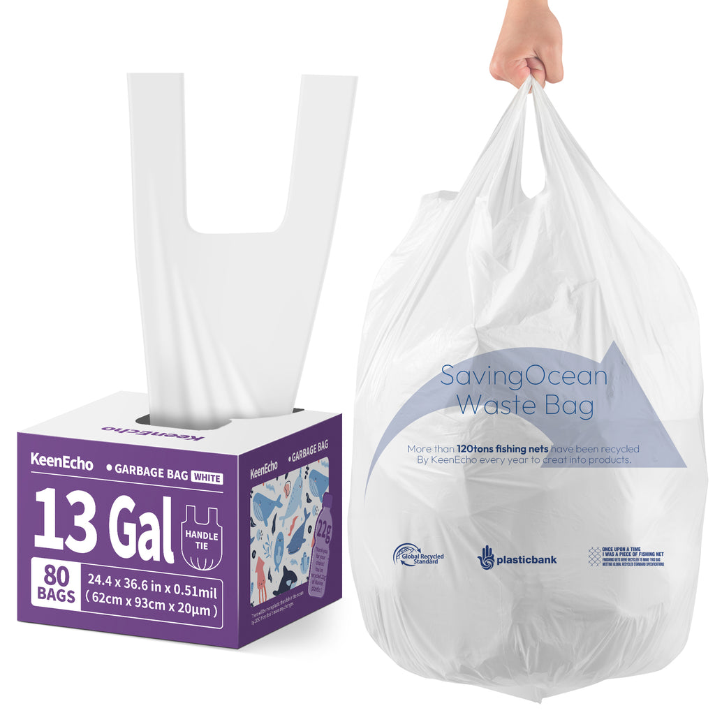 KeenEcho Small Trash Bags with Handles 13 Gallon 80 Count White