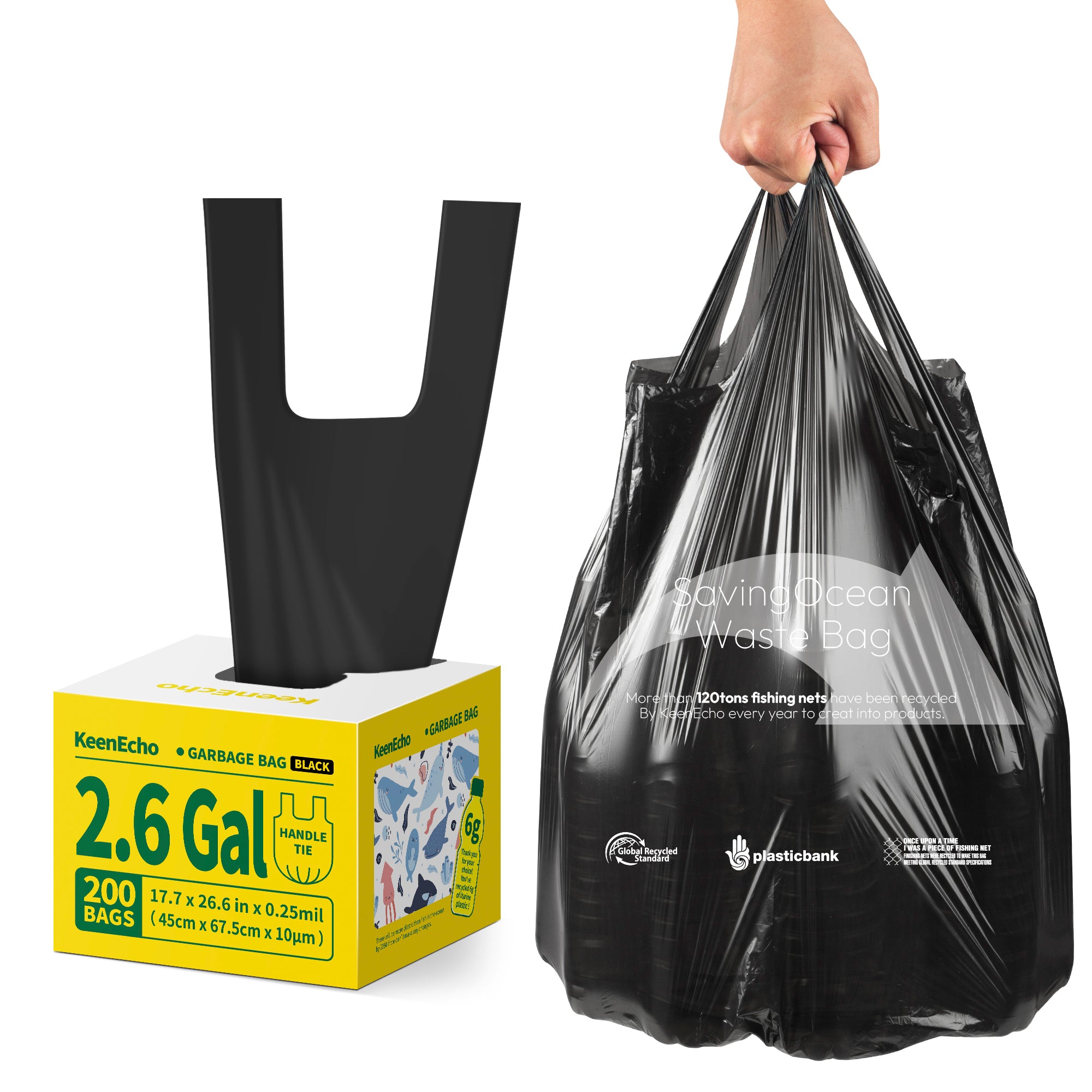 KeenEcho Small Trash Bags with Handles 2.6 Gallon 200 Count Black