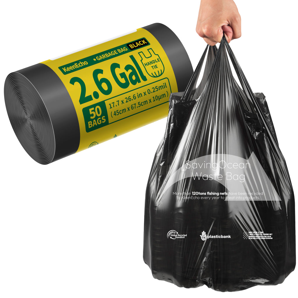 KeenEcho Small Trash Bags with Handles 2.6 Gallon 50 Count Black