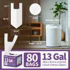 KeenEcho Small Trash Bags with Handles 13 Gallon 80 Count White