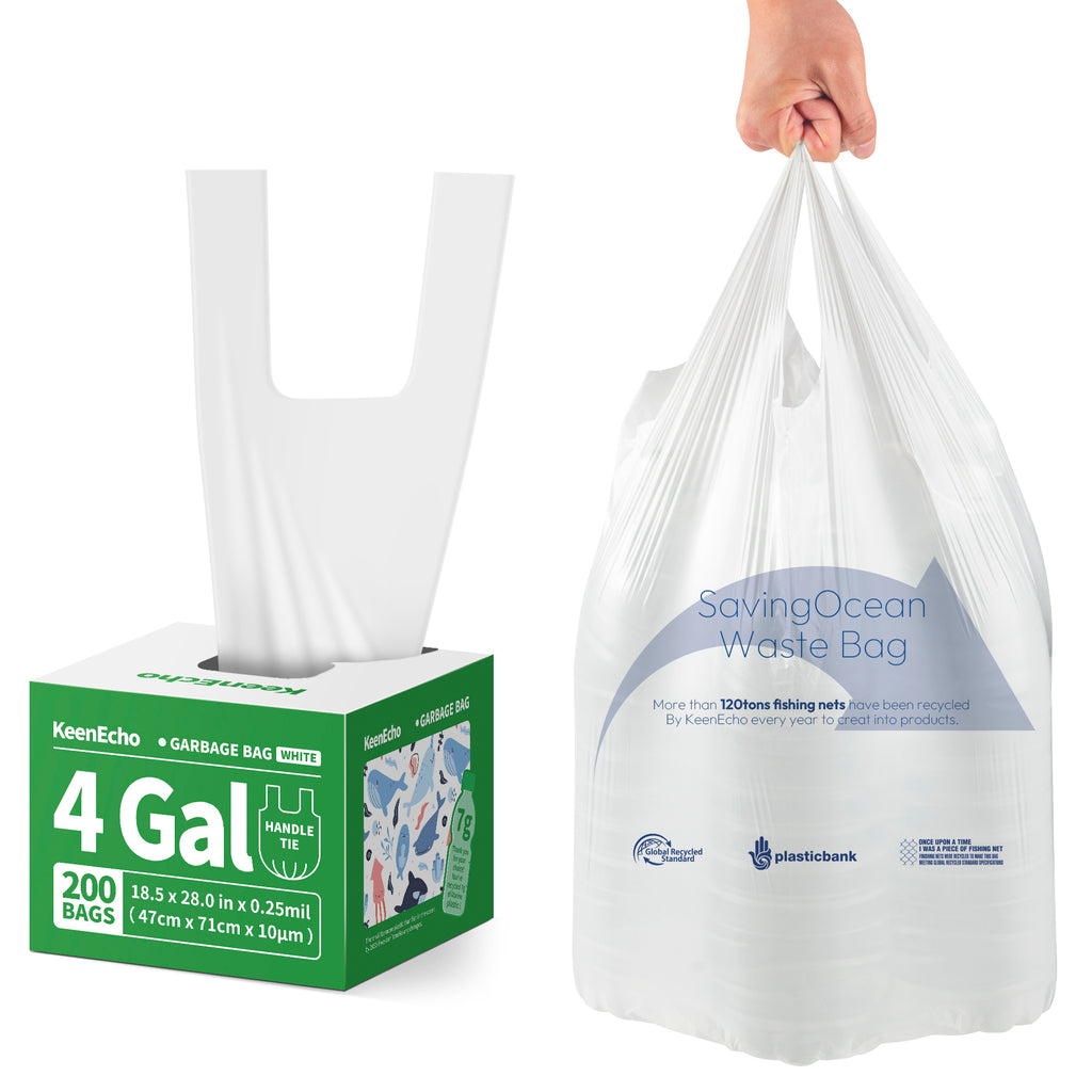 KeenEcho Small Trash Bags with Handles 4 Gallon 200 Count White