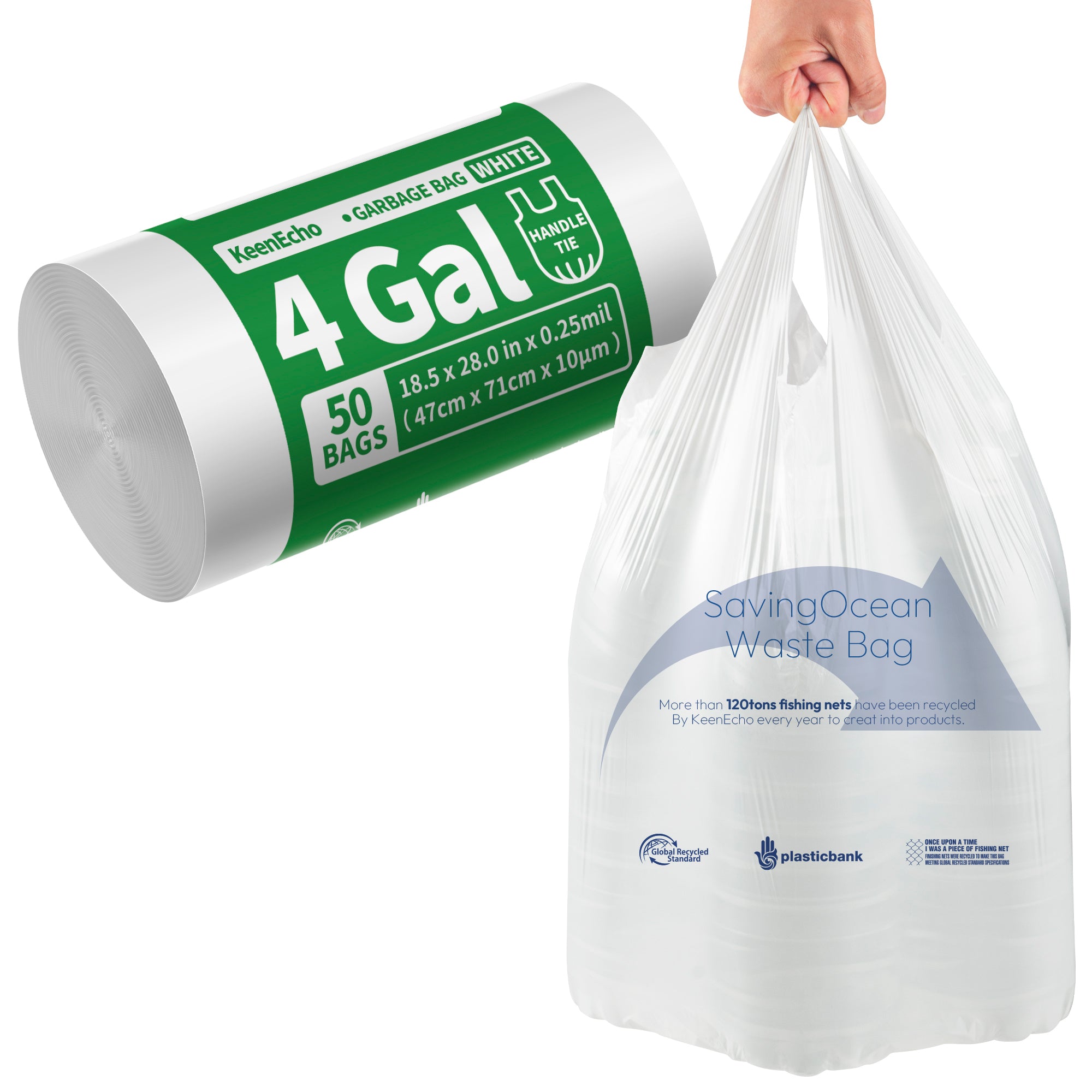 KeenEcho Small Trash Bags with Handles 4 Gallon 50 Count White