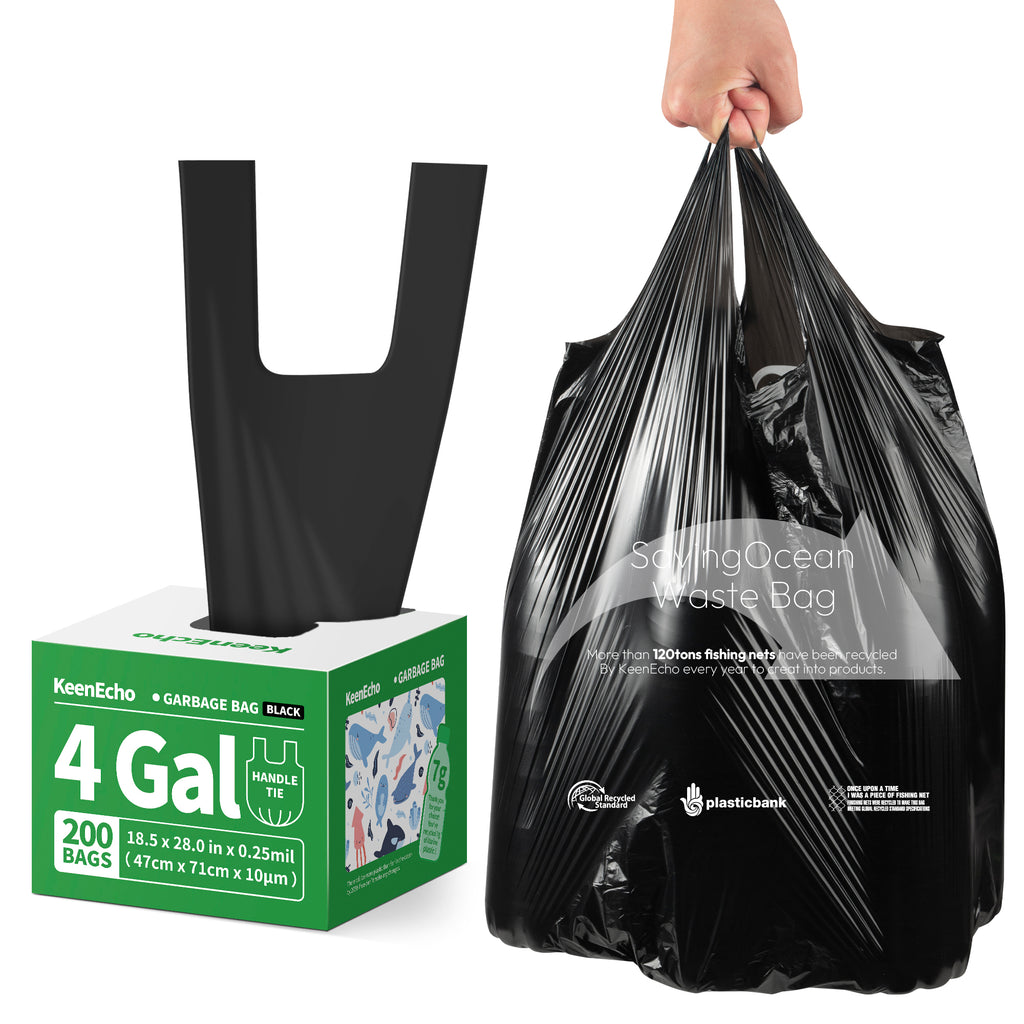 KeenEcho Small Trash Bags with Handles 4 Gallon 200 Count Black