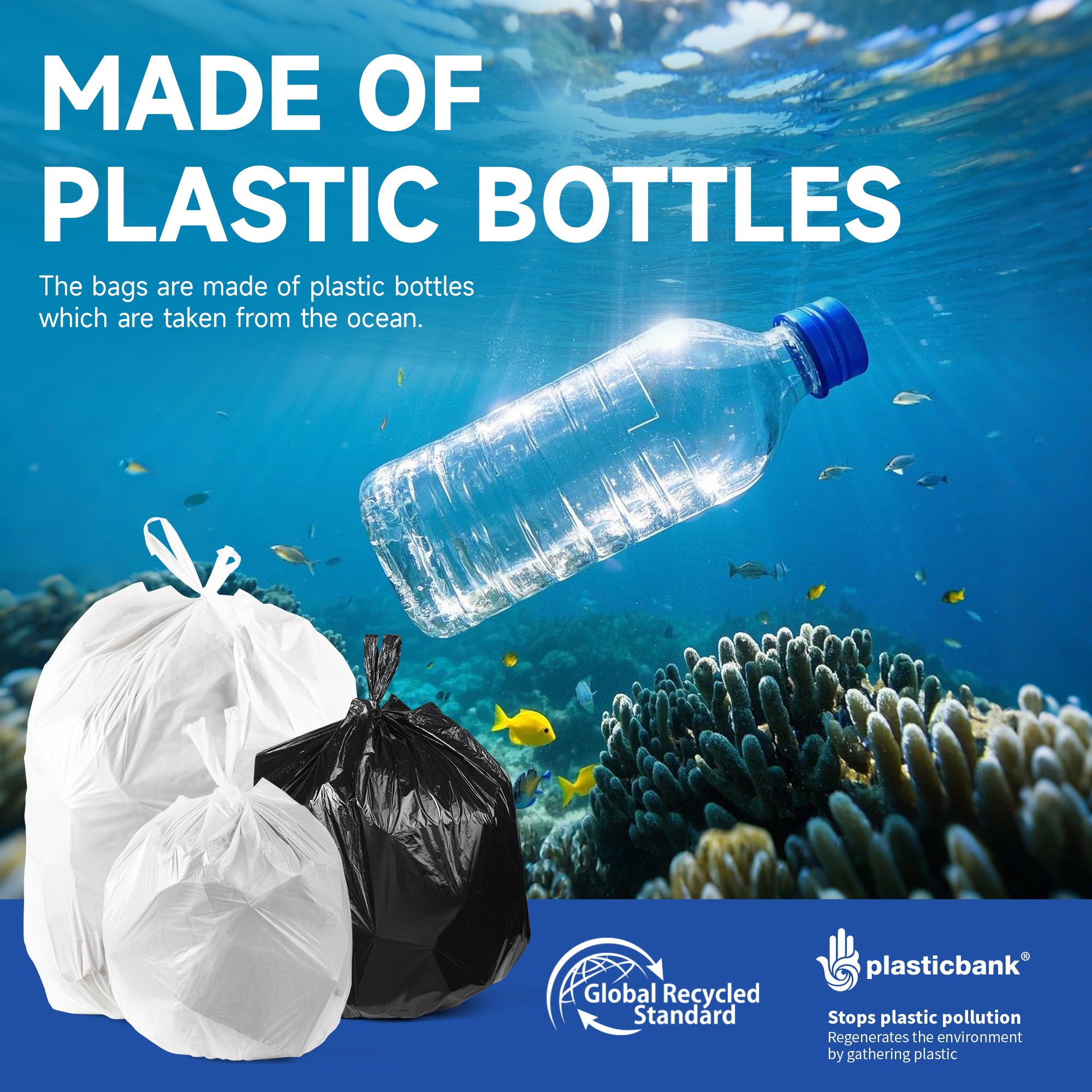 KeenEcho Small Trash Bags with Handles 2.6 Gallon 200 Count White