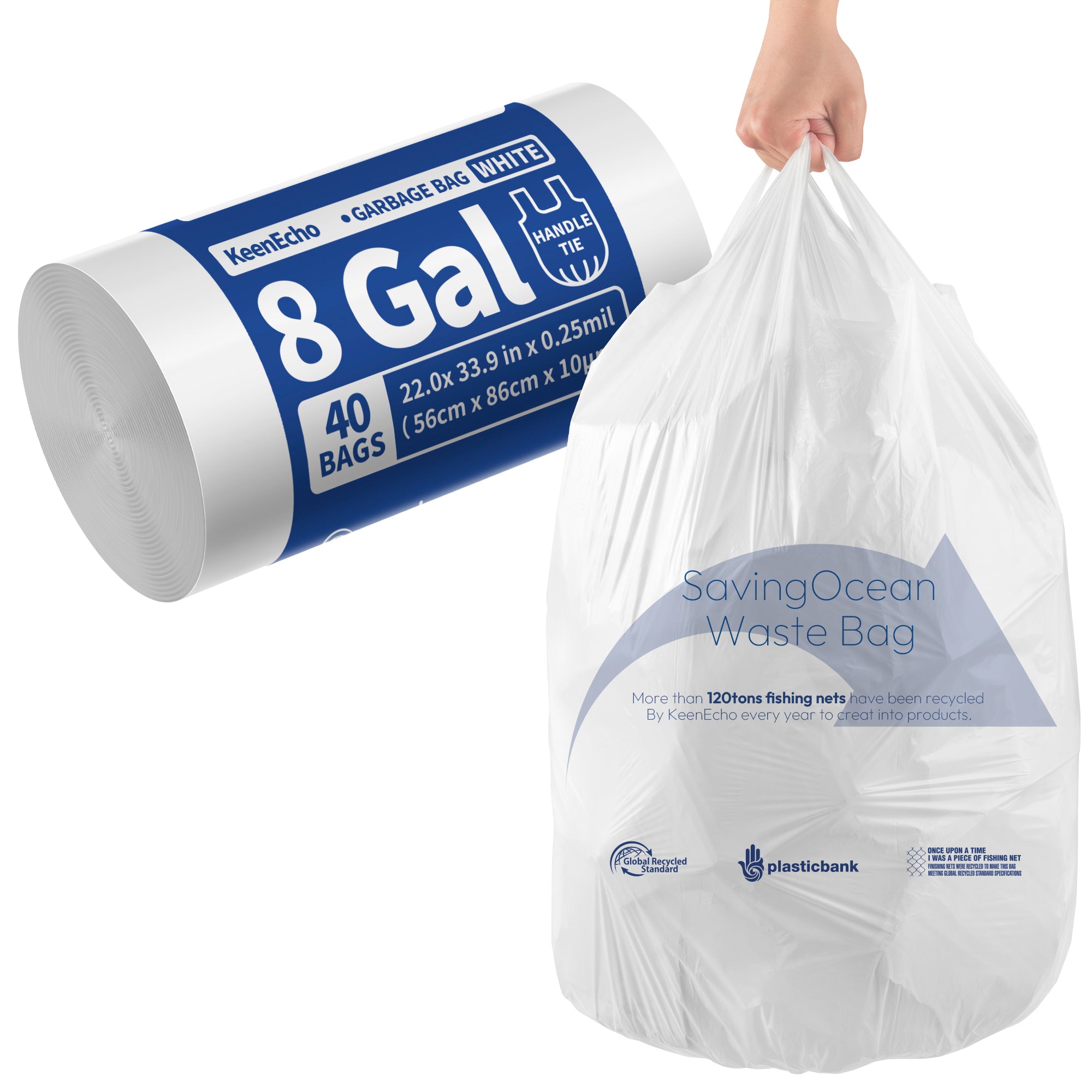 KeenEcho Small Trash Bags with Handles 8 Gallon 40 Count White