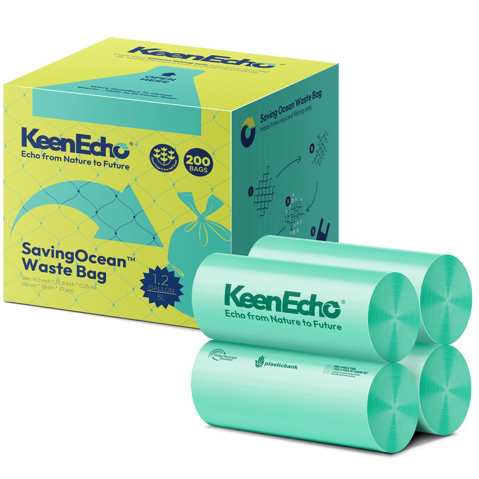 KeenEcho 1.2 Gallon 200 Counts Small Green Trash Bags with Handle