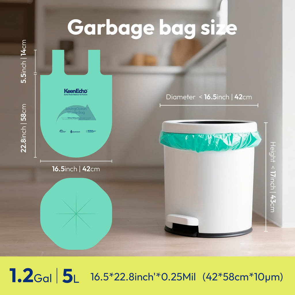 KeenEcho 1.2 Gallon 200 Counts Small Green Trash Bags with Handle