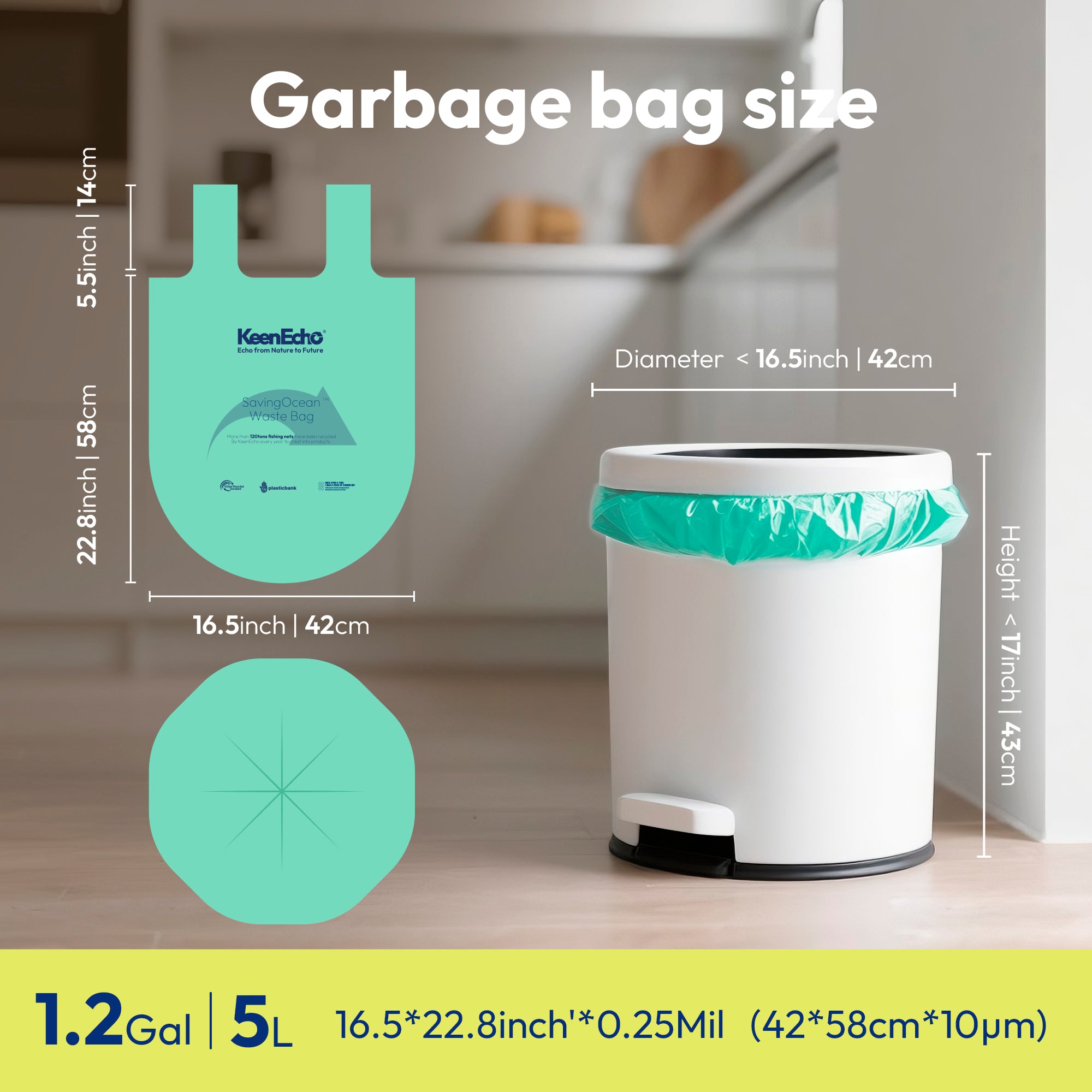 KeenEcho 1.2 Gallon 200 Counts Small Green Trash Bags with Handle