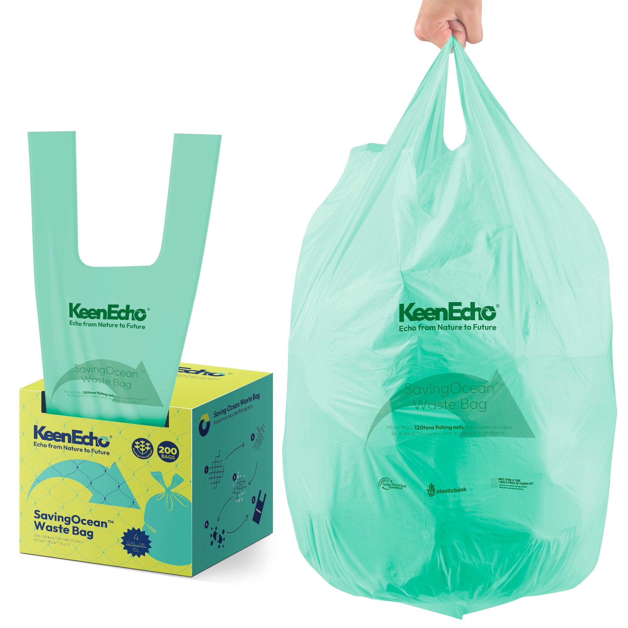 KeenEcho 13 Gallon 80 Counts Small Green Trash Bags with Handle