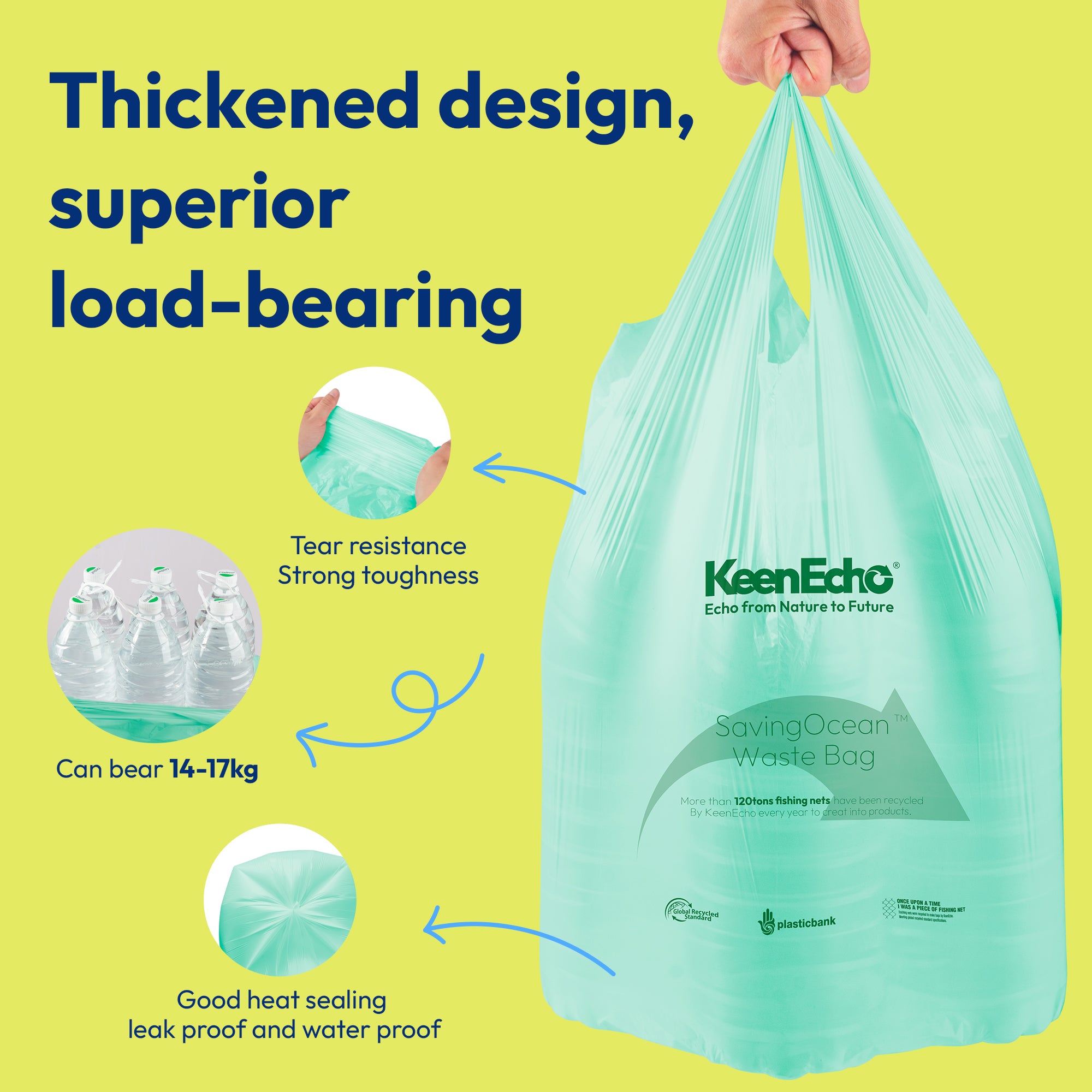 KeenEcho 13 Gallon 80 Counts Small Green Trash Bags with Handle