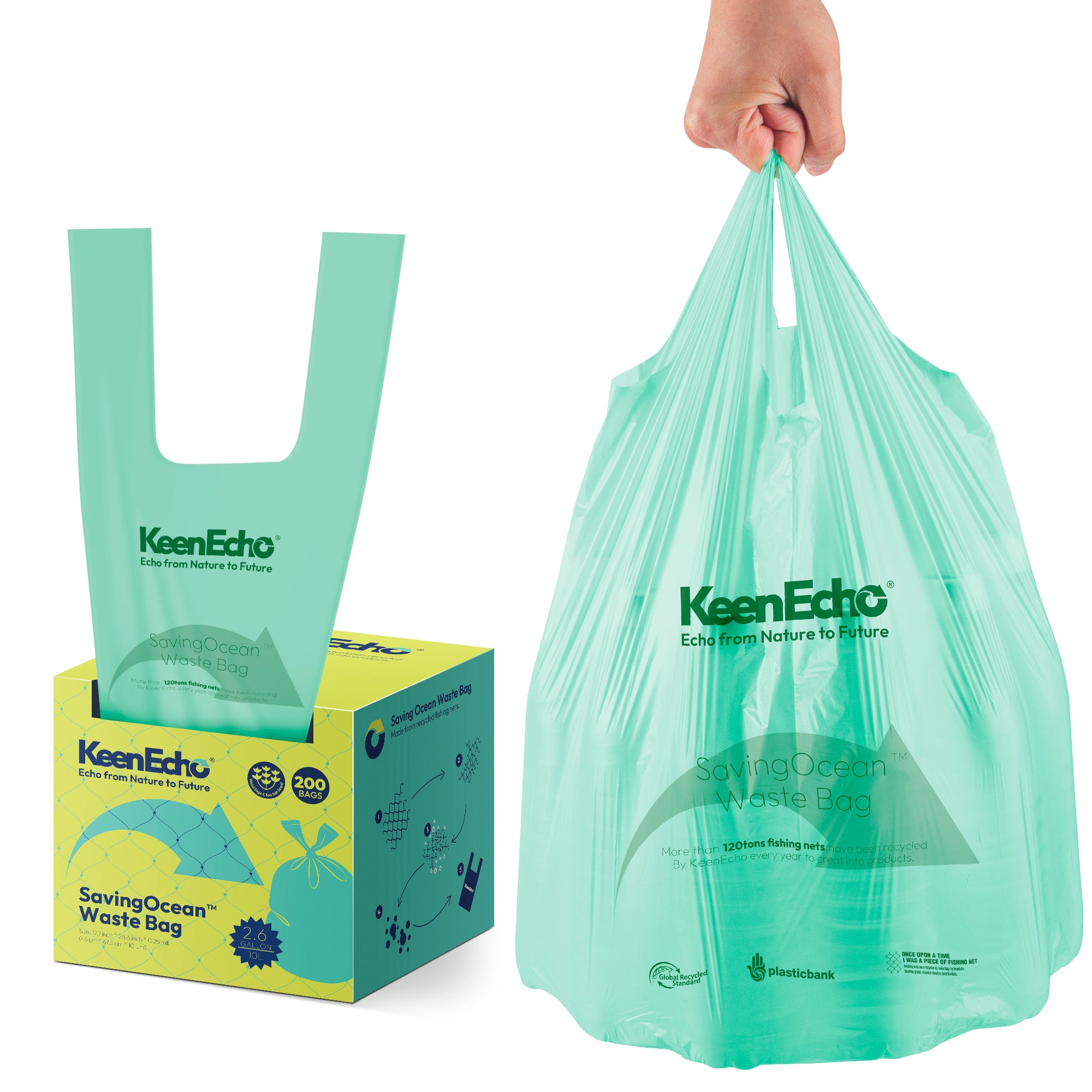 KeenEcho 2.6 Gallon 200 Counts Small Green Trash Bags with Handle