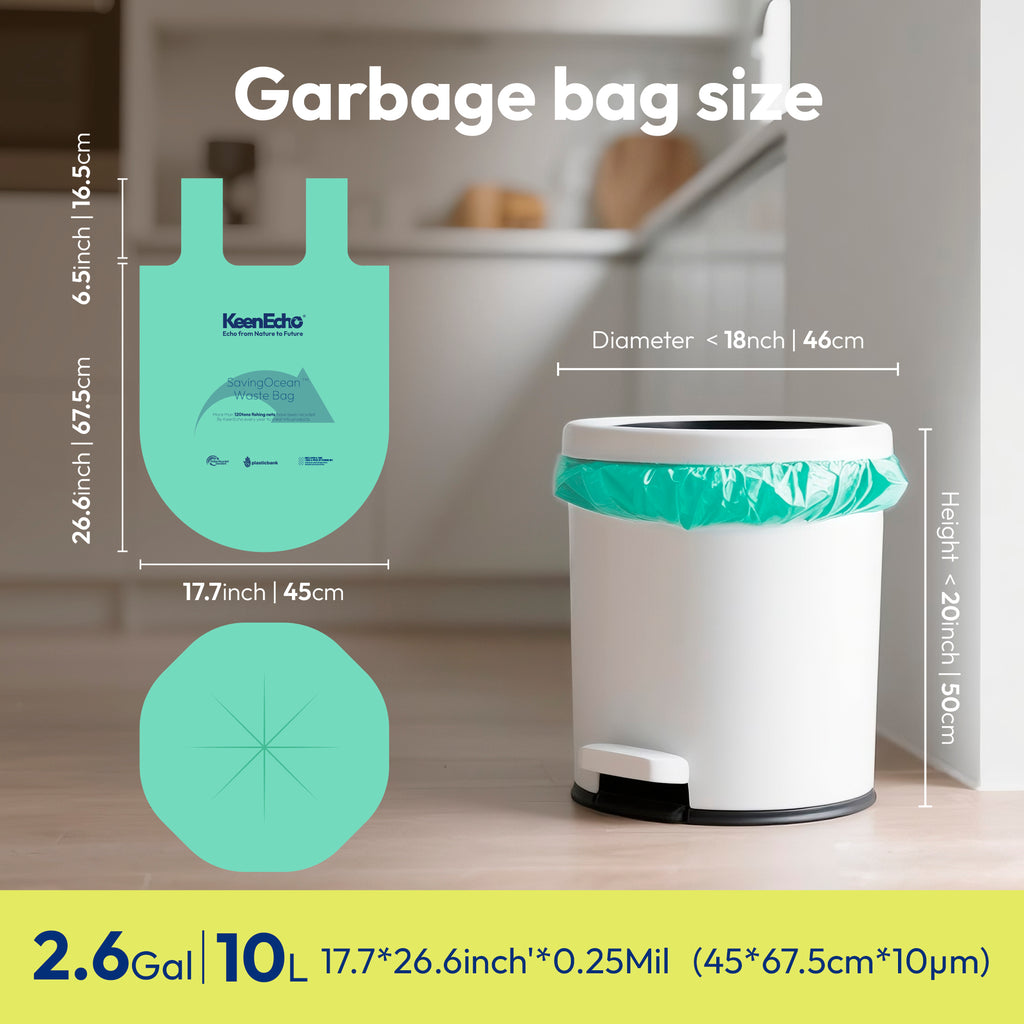 KeenEcho 2.6 Gallon 200 Counts Small Green Trash Bags with Handle