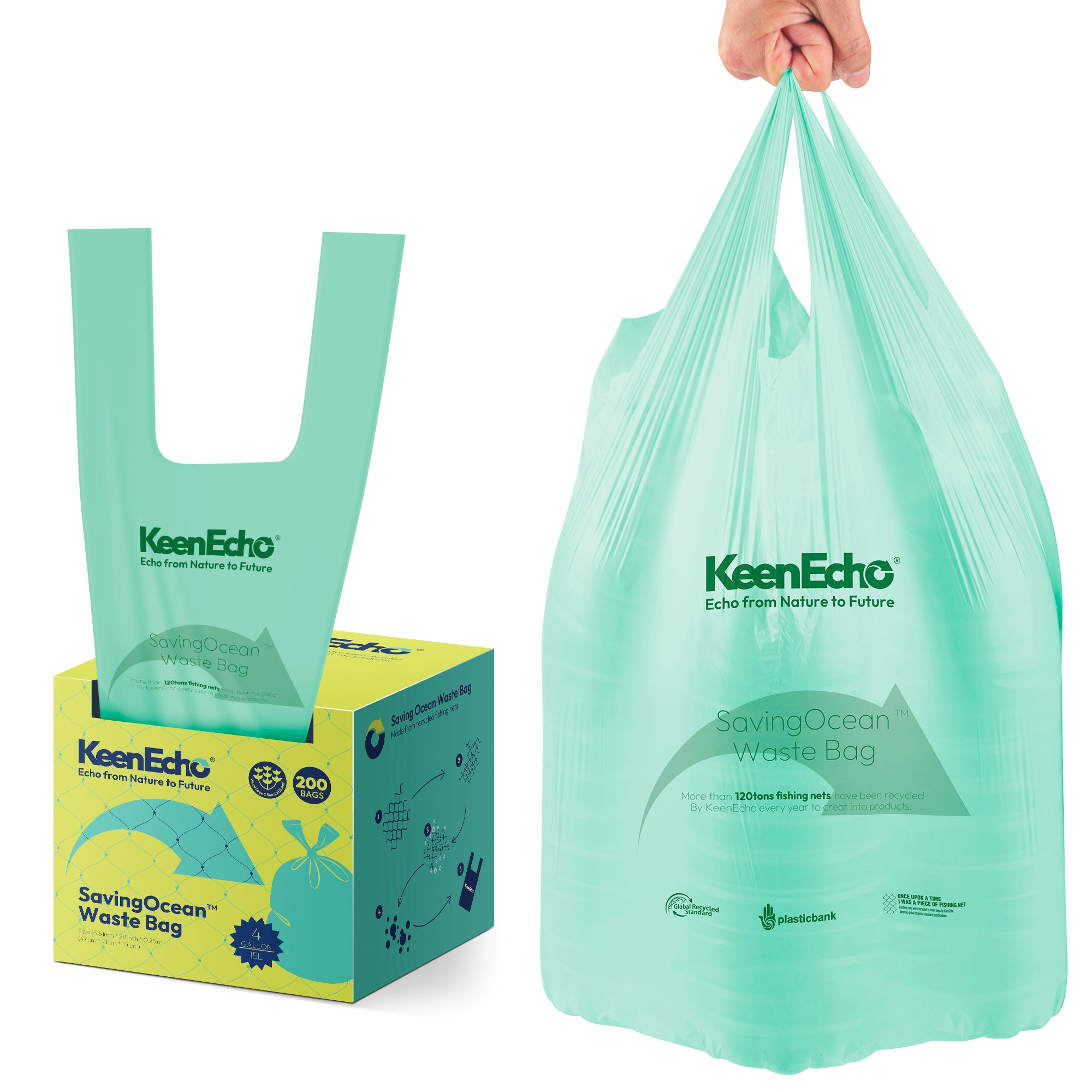 KeenEcho 4 Gallon 200 Counts Small Green Trash Bags with Handle