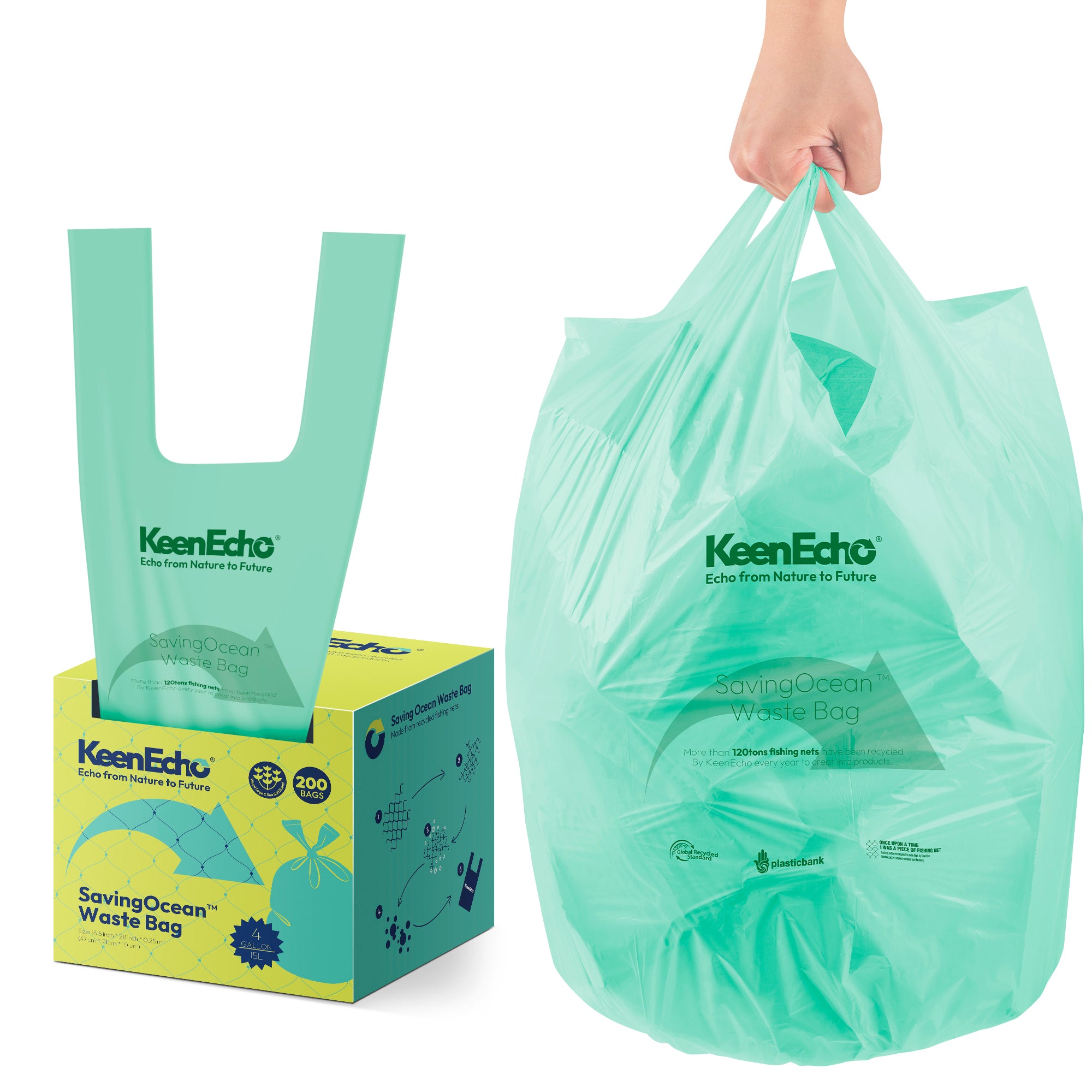 KeenEcho 5 Gallon 200 Counts Small Green Trash Bags with Handle