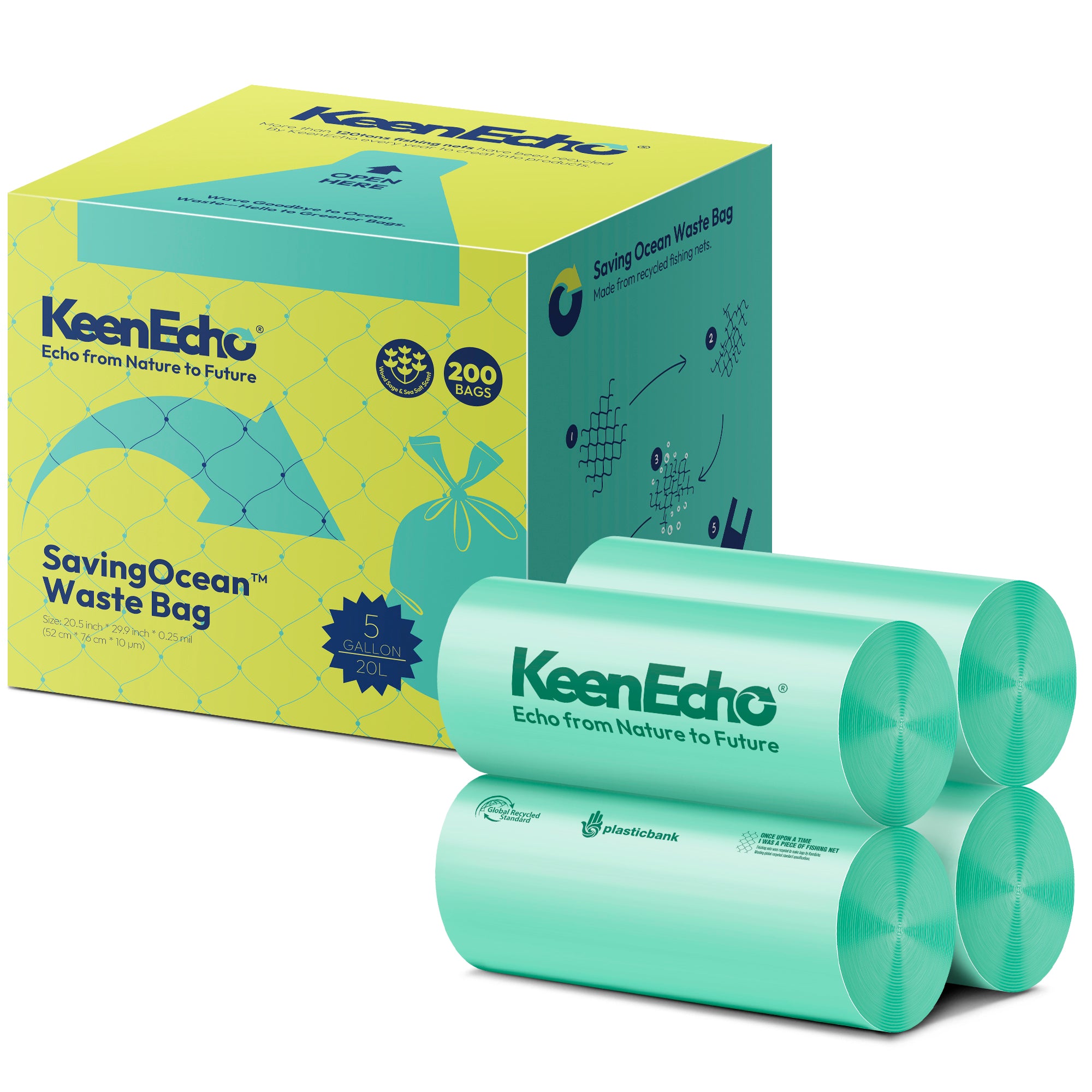 KeenEcho 5 Gallon 200 Counts Small Green Trash Bags with Handle