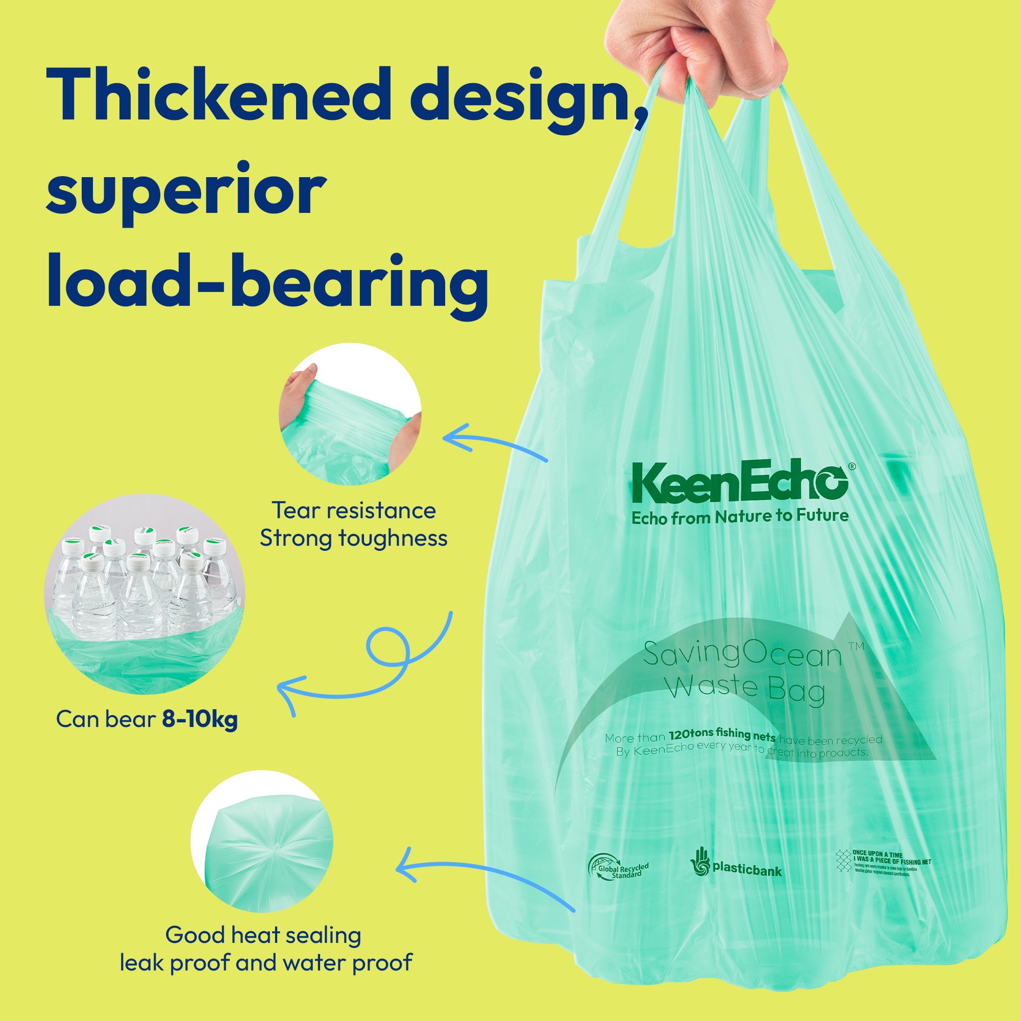 KeenEcho 8 Gallon 160 Counts Small Green Trash Bags with Handle