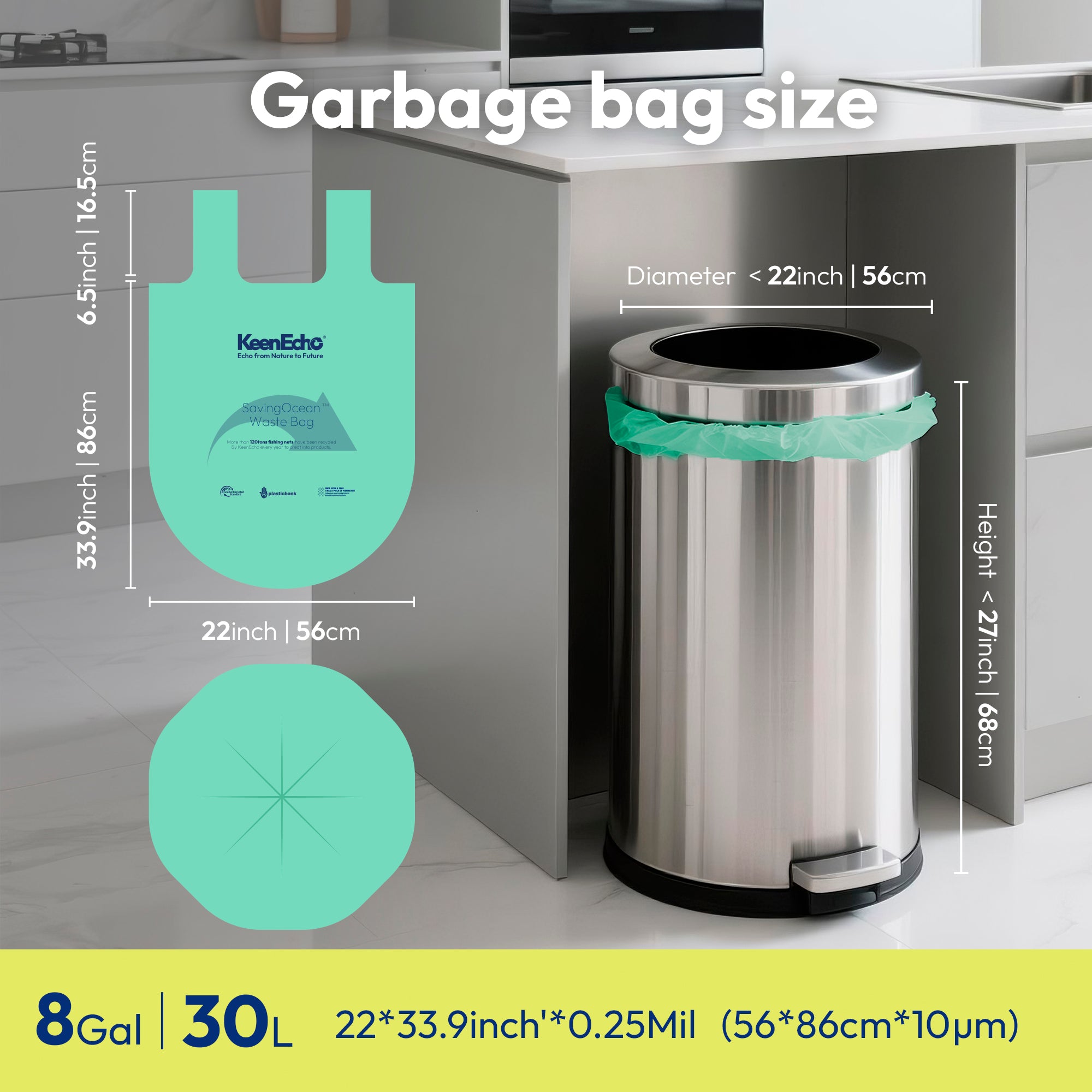 KeenEcho 8 Gallon 160 Counts Small Green Trash Bags with Handle