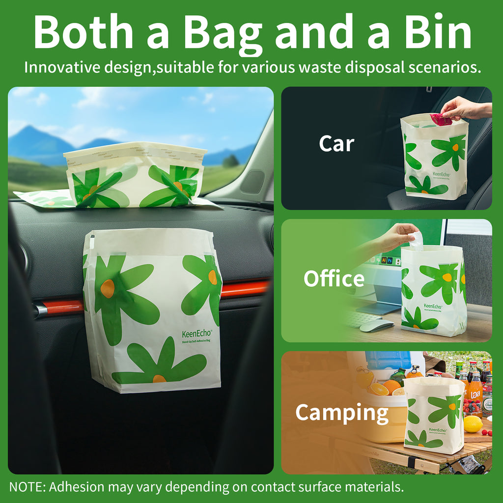KeenEcho Disposable Car Garbage Bin Bags, Vomit Trash Bags made with Recycled HDPE for Boat, Plane, Travel, Camping, Bedroom, Study Room, Office and Car, 20 pcs/60 pcs