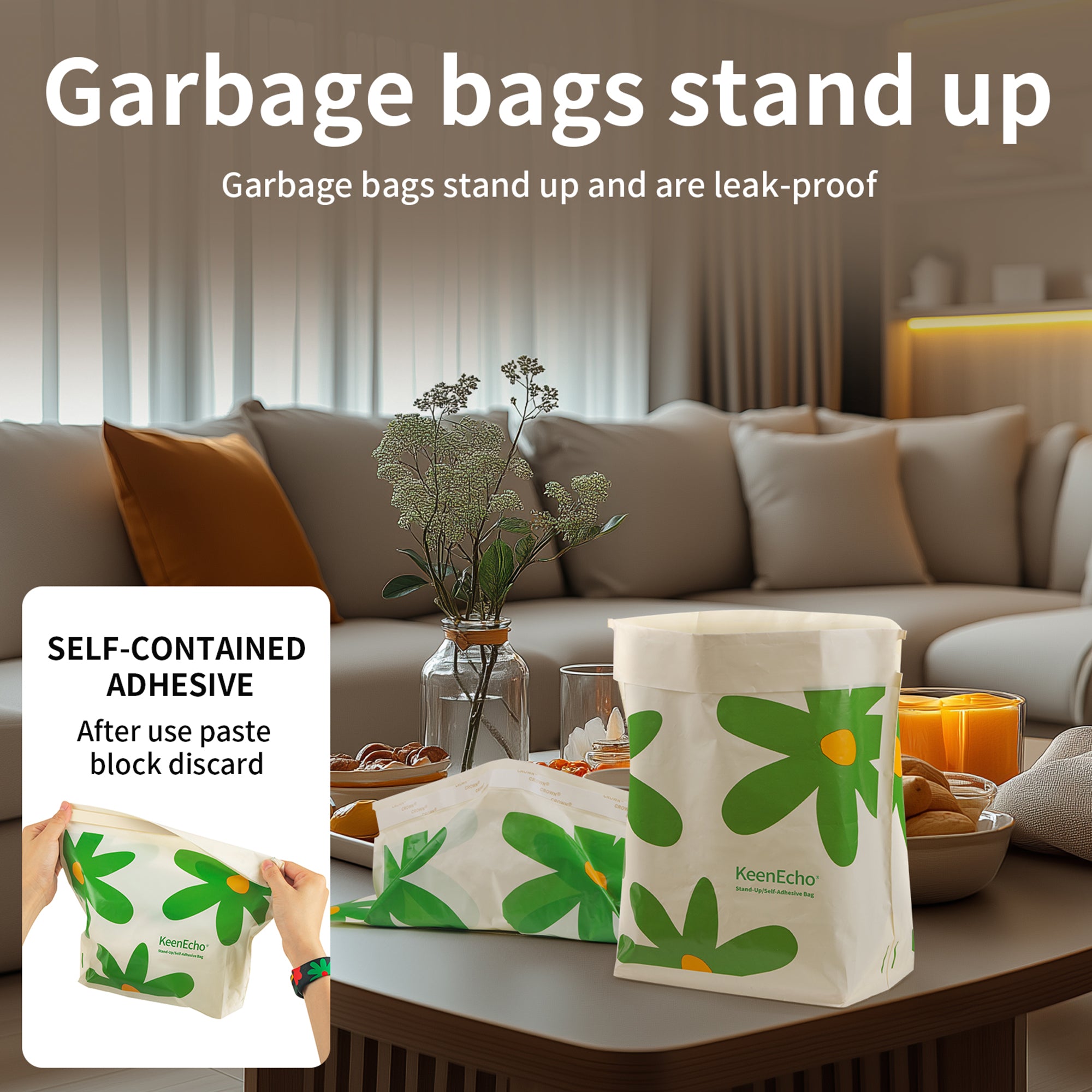 KeenEcho Disposable Car Garbage Bin Bags, Vomit Trash Bags made with Recycled HDPE for Boat, Plane, Travel, Camping, Bedroom, Study Room, Office and Car, 20 pcs/60 pcs