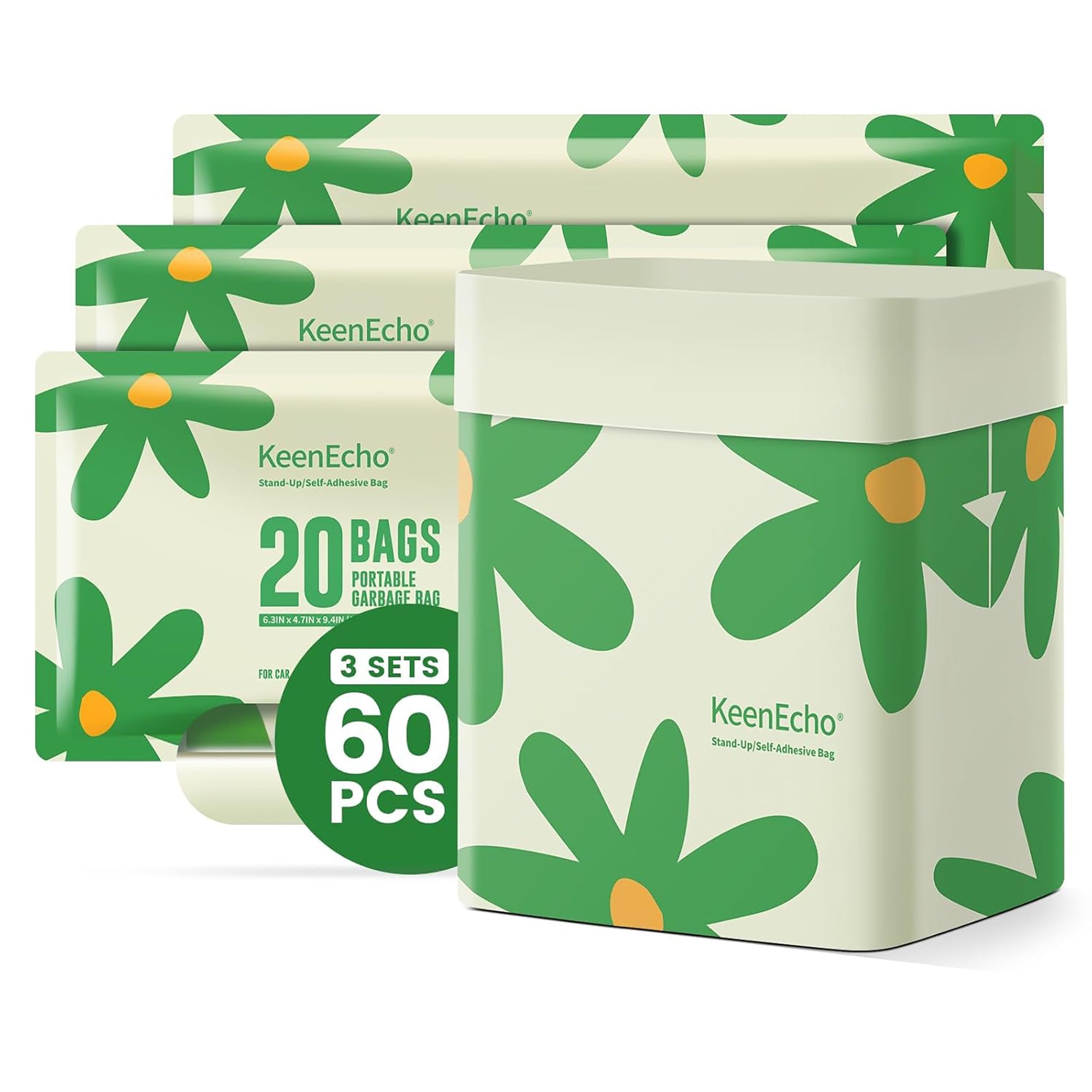 KeenEcho Disposable Car Garbage Bin Bags, Vomit Trash Bags made with Recycled HDPE for Boat, Plane, Travel, Camping, Bedroom, Study Room, Office and Car, 20 pcs/60 pcs